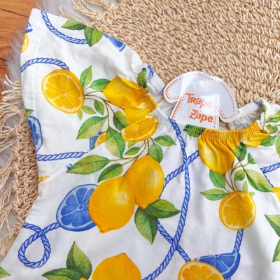 Conj. Batinha Limões e Short com Pompom - Off White e Amarelo